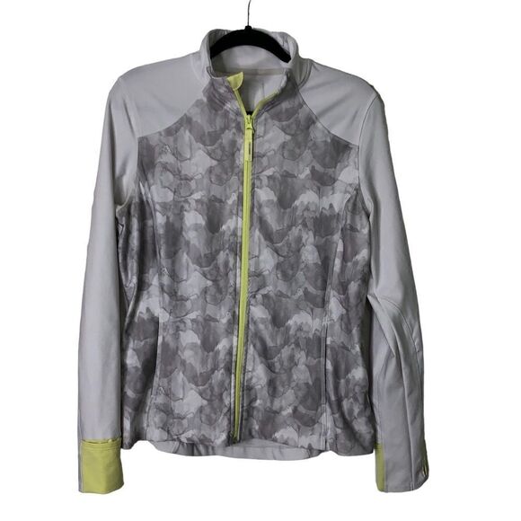 Mondetta Workout Jacket Full Zip Long Sleeve Top Yoga Track Large White Gray - Picture 1 of 11